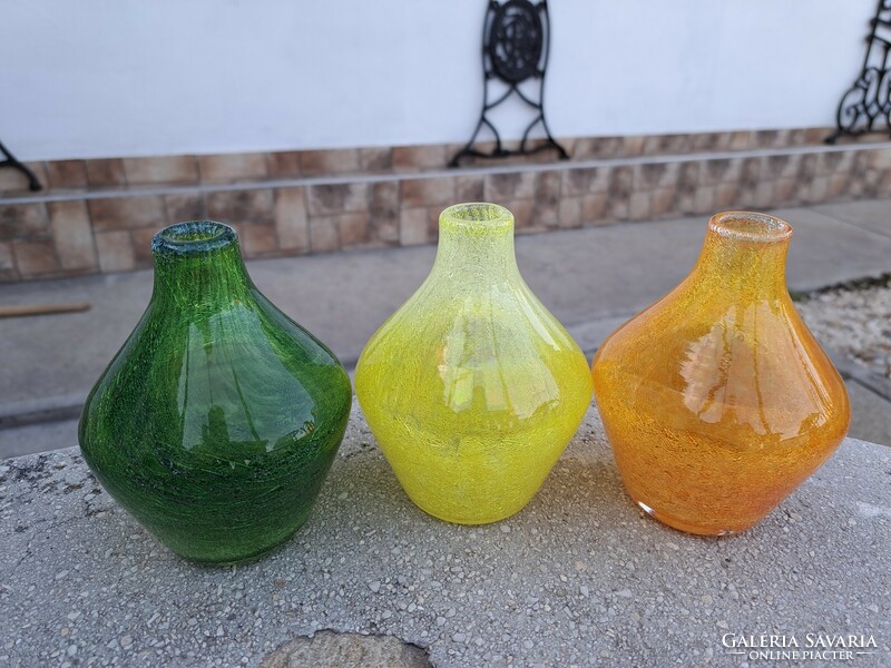 Zöld citromsárga narancssárga váza repesztett Gyönyörű  Fátyolüveg fátyol karcagi berekfürdői üveg