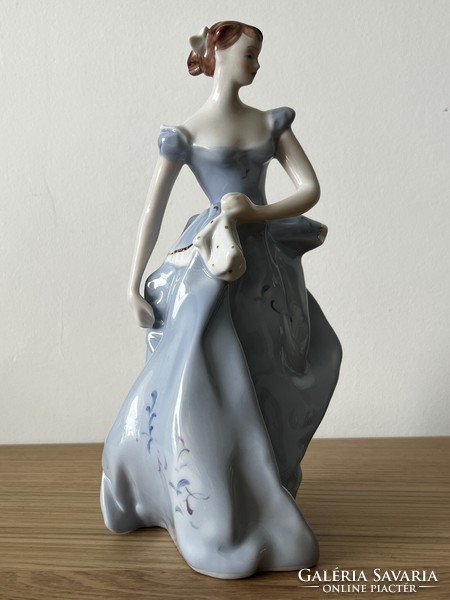 Royal Dux porcelán - Meseszép nagy méretű kék ruhás hölgy, hibátlan!
