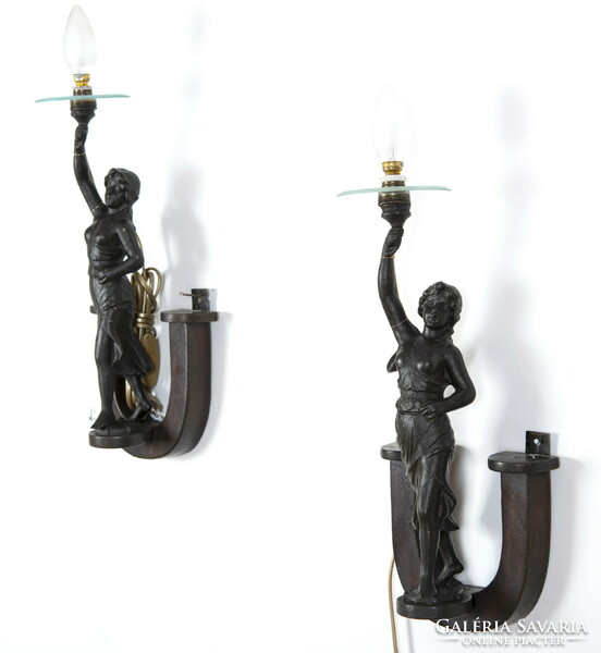 Nőalakos falikar párban- bronzírozott spiáter
