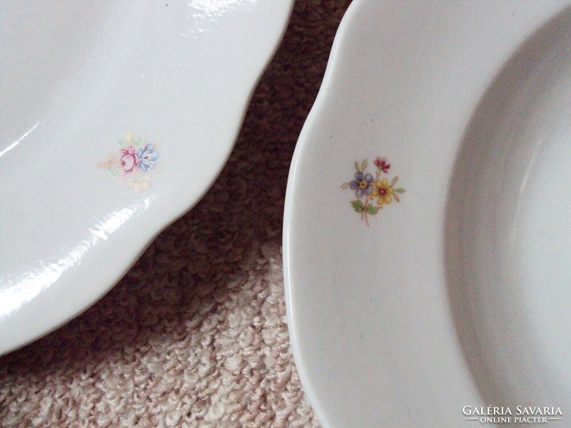 Retro old porcelain deep plate, flat plate with flower pattern zsolnay