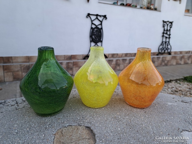 Zöld citromsárga narancssárga váza repesztett Gyönyörű  Fátyolüveg fátyol karcagi berekfürdői üveg