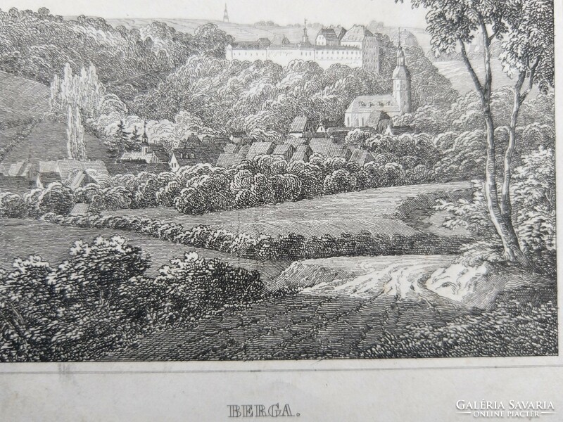 Berga. Original wood engraving ca. 1835