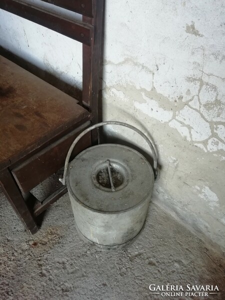 Antique military double-walled cooking pot with a large roof