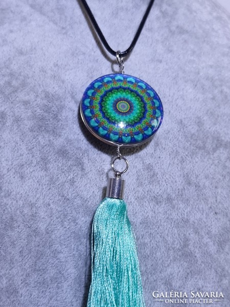 Turquoise double pattern mandala necklace. New!