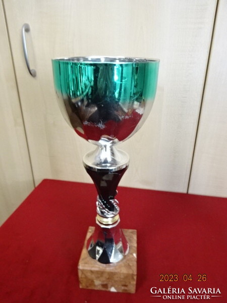 Silver-plated - green cup on a marble base, total height 34.5 cm. Jokai.