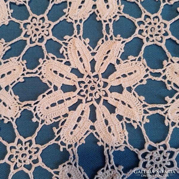 Hand crocheted light beige tablecloth, 55 x 55 cm