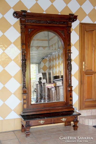 Pewter carved mirror with console table 255 cm