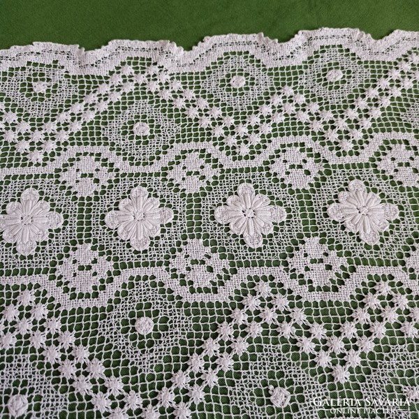 Crocheted white fillet lace tablecloth, 62 x 27 cm