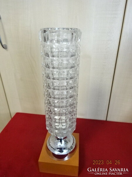 Glass goblet with silver-plated base, wooden base, height 37.5 cm. Jokai.