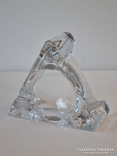 Vinatge nagyméretű lábakon álló jégüveg gyertyatartó,asztaldísz -skandináv stílusú üvegmunka