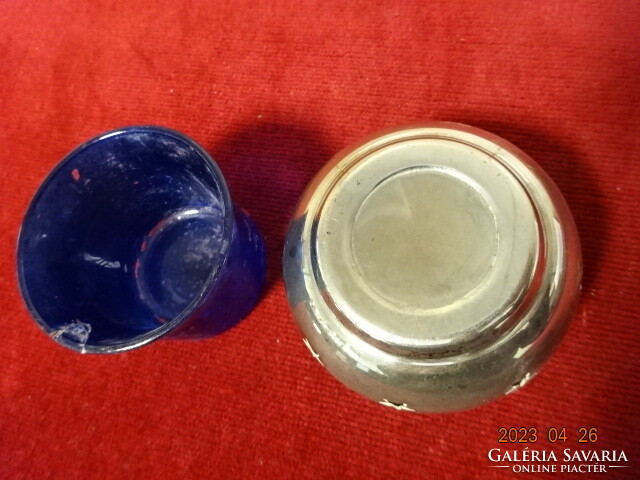 Metal candle holder with star pattern, blue glass insert. Jokai.
