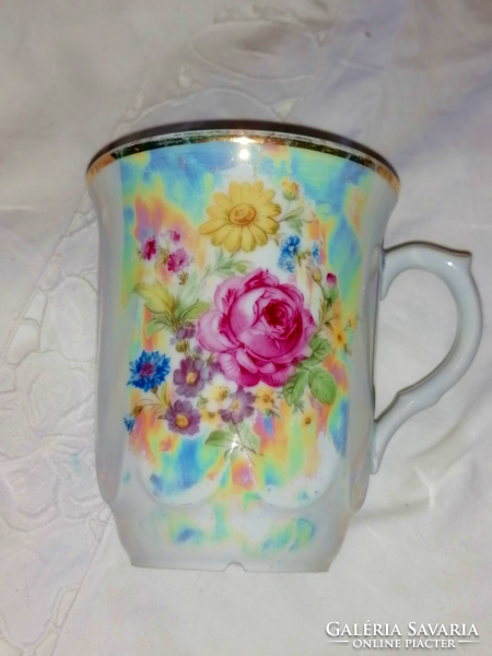 Luster-glazed, retro, pretty mug with flowers