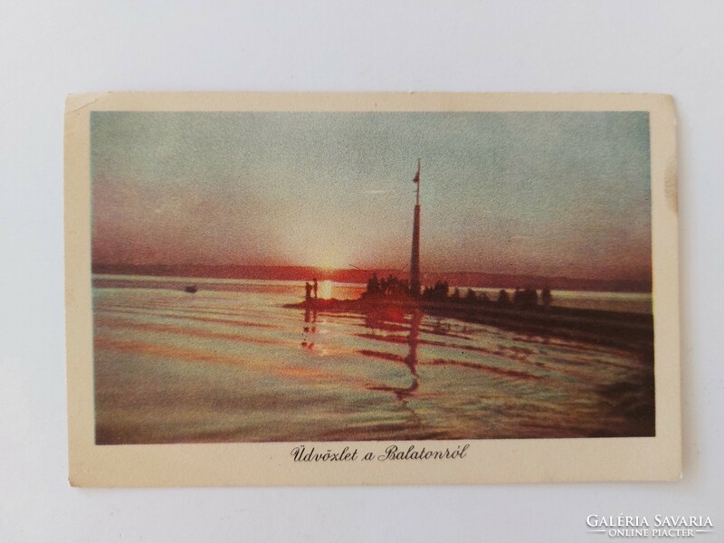 Old postcard photo postcard Balaton harbor sunset