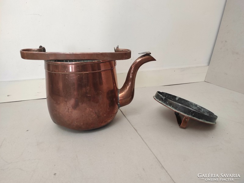 Antik konyhai eszköz patinás nehéz vörösréz tea kávé kancsó lezárható csőrrel 450 7362
