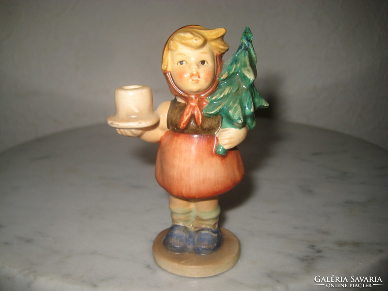 Little Hummel girl with candle holder and pine tree 9.5 cm