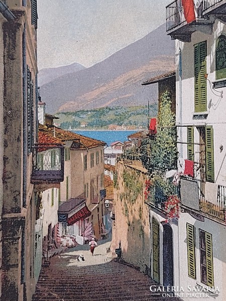 Régi képeslap fotó levelezőlap Bellagio olaszországi utcakép