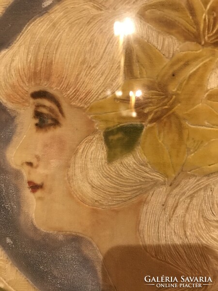 Art Nouveau female portrait made with a special technique