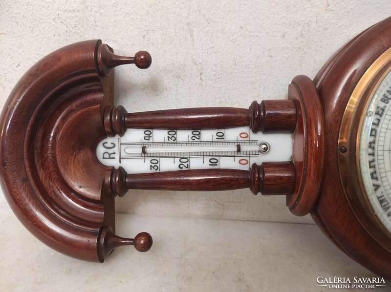 Antique neo-baroque tin German barometer richly carved wall thermometer works French text 461 7383