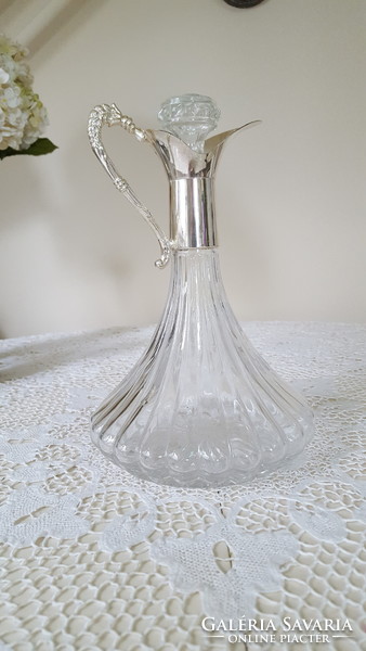 Carafe with ribbed glass body, silver-plated fittings, decanter