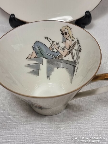 Bavaria Johann Seltmann német porcelán csésze/aljával, XX.szd közepe.Modern mintás