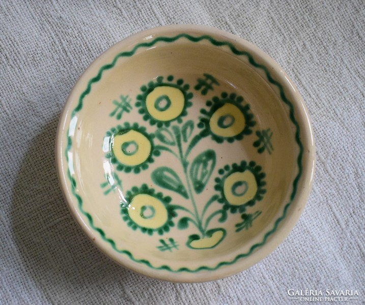 Painted glazed folk ethnographic ceramic wall plate, bowl, 16.5 x 5 cm marked