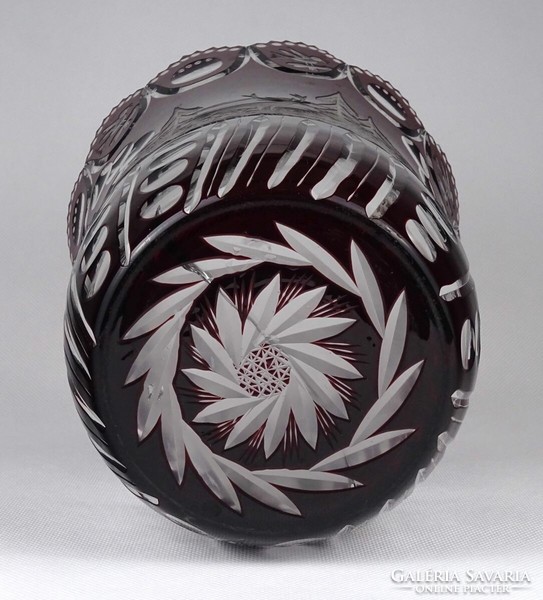 1I592 Gyönyörű Eggerman szarvasos madaras bordó kristály váza 25.5 cm