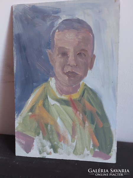 Unsigned painting - little boy - oil or tempera on wood - 498