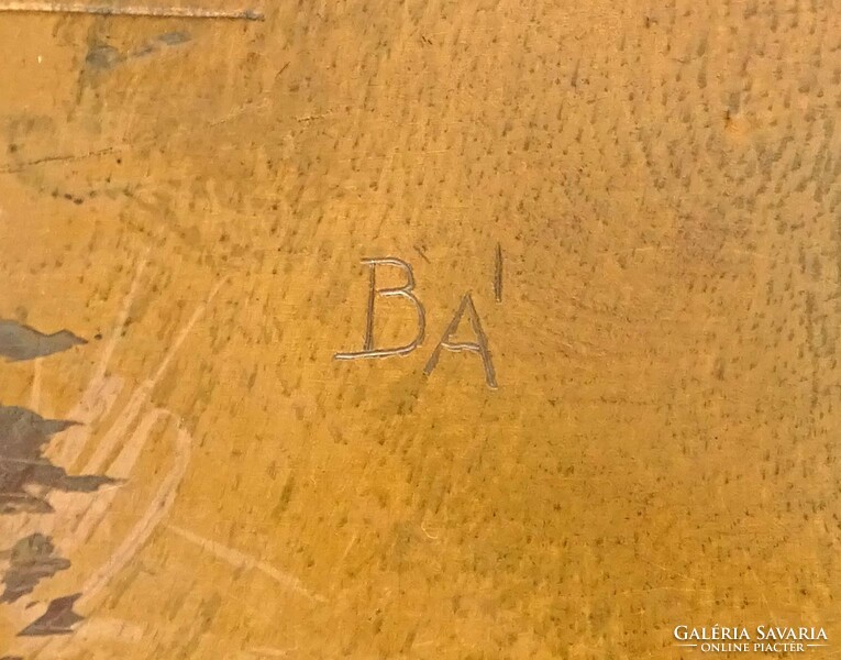 1M934 marked fire enamel decorative applied arts copper box on boria