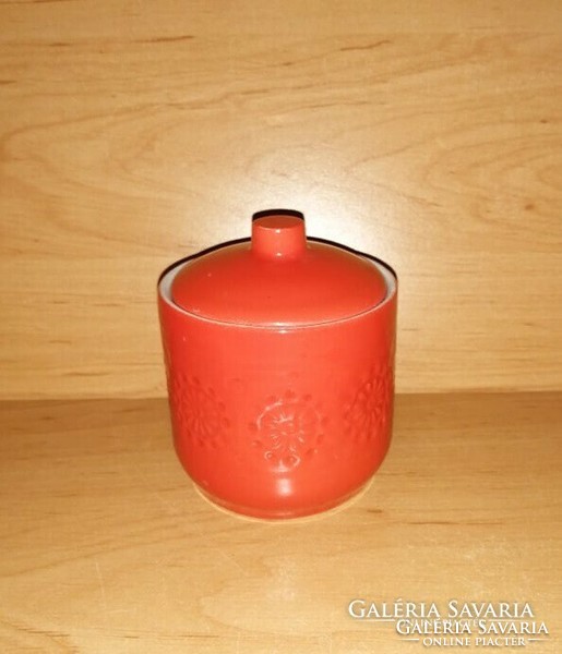 Hollóház porcelain red embossed sugar holder (z-5)