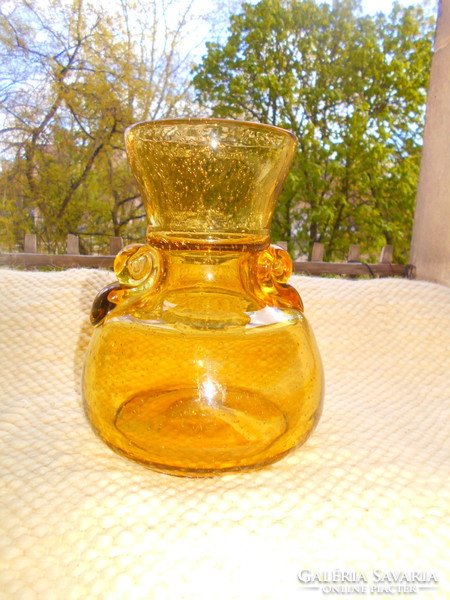 Craft thick walled bubble glass vase with beautiful amber frosted glass
