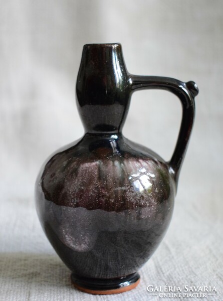 Painted glazed retro jug, drinking jug, 8 x 14.5 cm