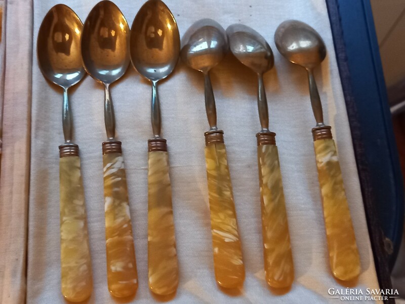 6 vinyl French art deco tea/coffee spoons combined with copper / tableware/cutlery