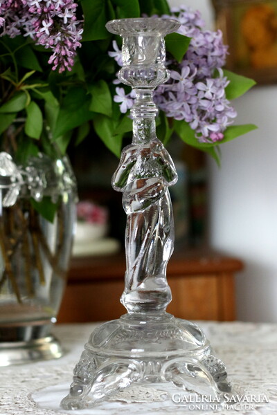 Val Saint Lambert Belgian glass candle holder in the shape of the Virgin Mary, beautiful
