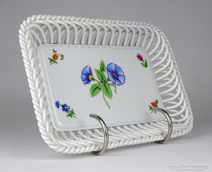 1M855 blue floral openwork woven Herend porcelain serving bowl 14 x 19 cm