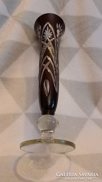 Kecses bíbor üveg váza, kristályváza (L3692)