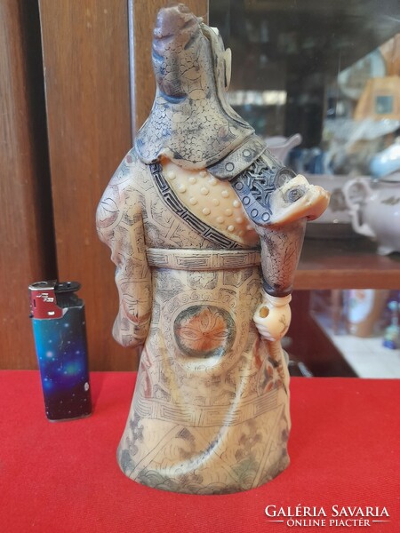 Chinese wise carved, painted grease stone figure, statue. 18.5 Cm.