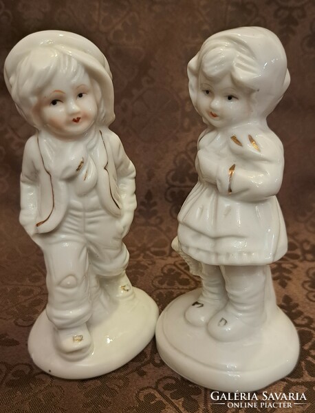 "Ár-eső 50%" Fehér porcelán kislány és kisfiú pár (M3715)