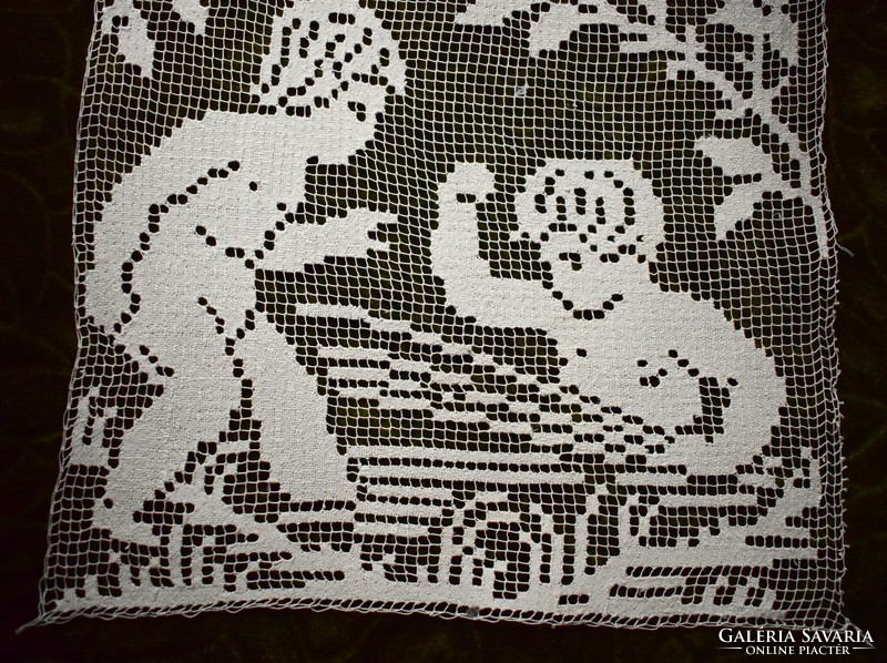 Antique lace putto tablecloth, curtain, decorative pillow, picture insert 24 x 24 cm filet