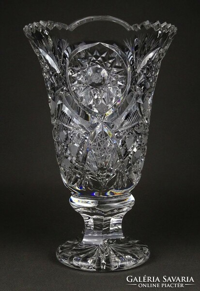 1M886 Régi vastagfalú talpas kristály váza virágváza 22.5 cm