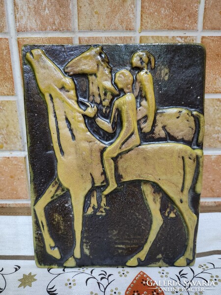 Ceramic art deco equestrian mural, wall decoration