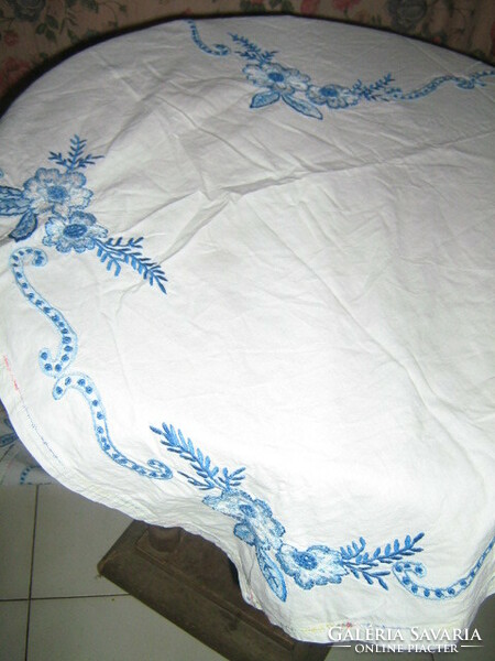 Beautiful tablecloth embroidered with vintage blue flowers