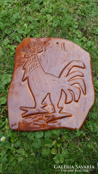 Old marked glazed ceramic rooster wall decoration