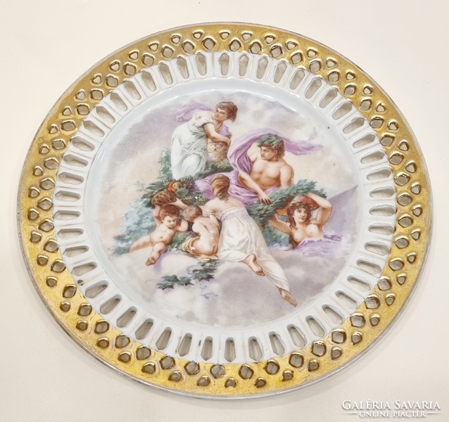 Czech scenic, gilded, openwork porcelain bowl, plate - ep