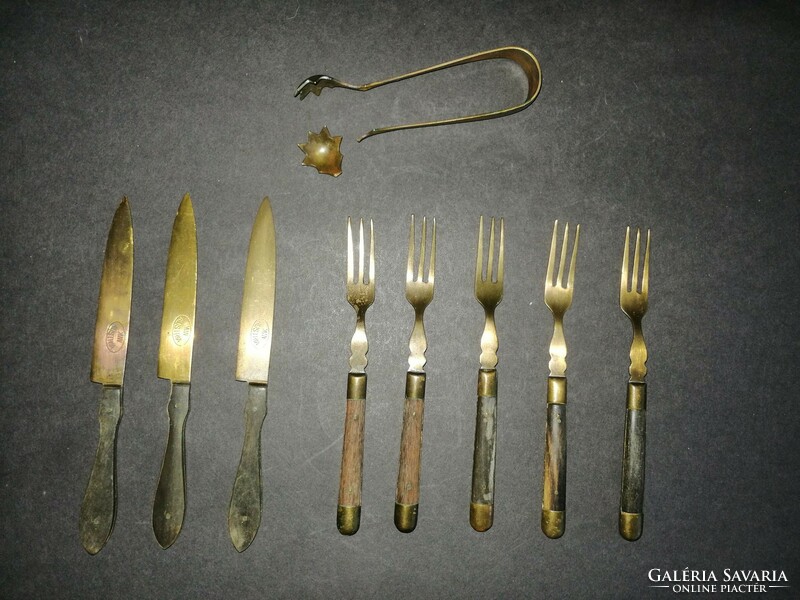 Antik Osztrák bronz kis méretű étkészlet kés villa - EP