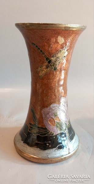 Szecessziós stílusú tűzzománc réz váza design Alkudható!