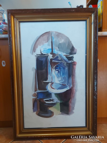 Győri István (1957-) : "Fali kutak", festmény, akvarell, karton, 90x55 cm + keret
