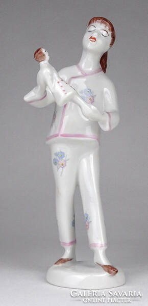 1M909 Hibátlan Hollóházi porcelán pizsamás kislány figura 16.5 cm