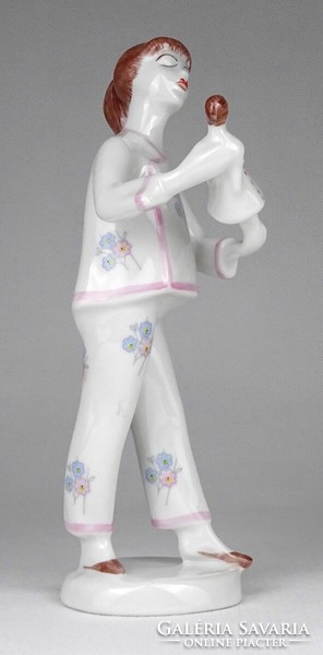 1M909 Hibátlan Hollóházi porcelán pizsamás kislány figura 16.5 cm