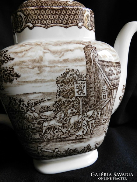 Wood & sons: the posthouse - English faience teapot with stagecoach decor