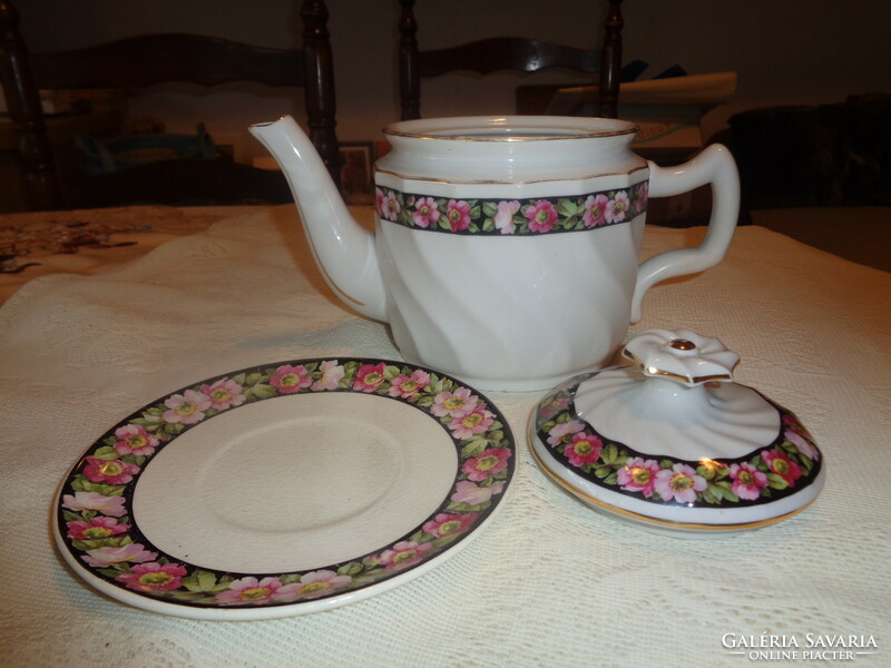 Zsolnay antique tea pot with lid and a saucer with imprinted mark 25 x 16 cm